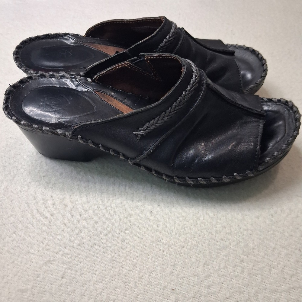 Ariat Black Leather Open Toe Clogs Mules Whipstitch Wedge 10009317 Womens 7B